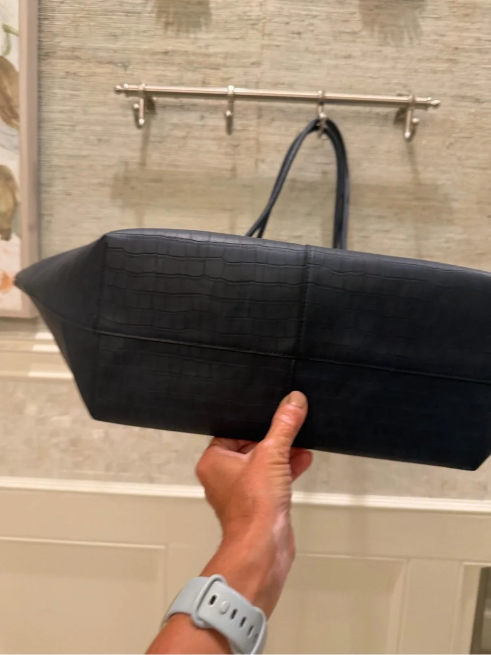 NWT new Anthropologie Maeve embossed croc tote bag navy blue huge